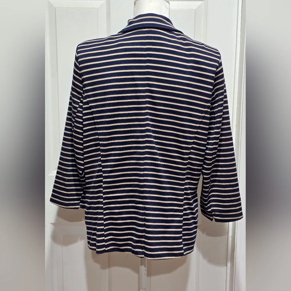 Joan Rivers Tan & Navy Blue Striped Ponte Knit Blazer Jacket - Picture 5 of 10
